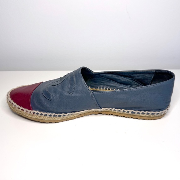 CHANEL CC Blue Red Lambskin Leather Espadrilles Flats Loafers EU 38 fit US 7 - Picture 6 of 14
